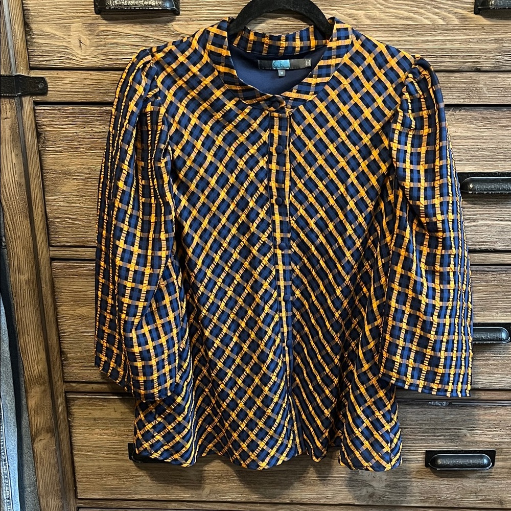 Puffy Sleeve Plaid Top - Picture 3 of 6